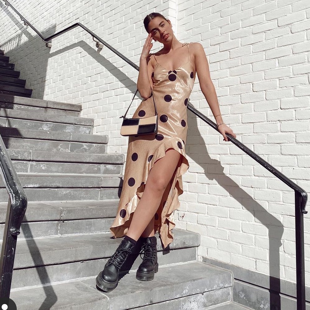 Vamp Official Polka-Dot Midi Dress With Slit